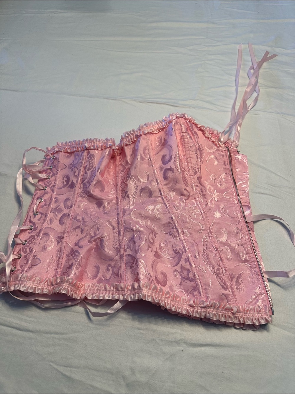 Pink Satin Lace-Up Corset Top